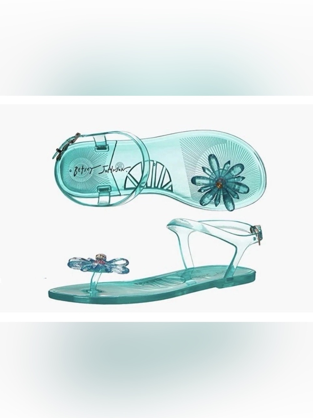 New Betsey Johnson Aqua Sarai Jelly Flower Toe Sandals Sz 11